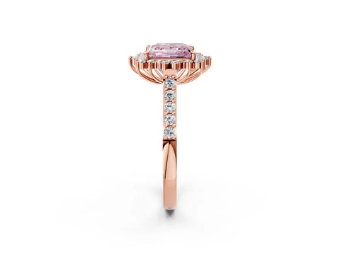 Rose gold Fancy Pink Princess Cut Cut Diamond Sunburst Halo Engagement Ring with Pavé Band_2