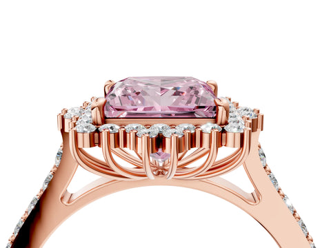 Rose gold Fancy Pink Princess Cut Cut Diamond Sunburst Halo Engagement Ring with Pavé Band_4
