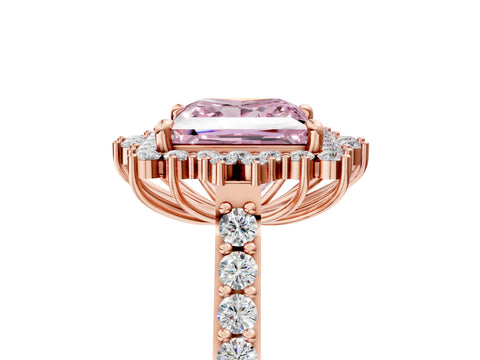 Rose gold Fancy Pink Princess Cut Cut Diamond Sunburst Halo Engagement Ring with Pavé Band_5