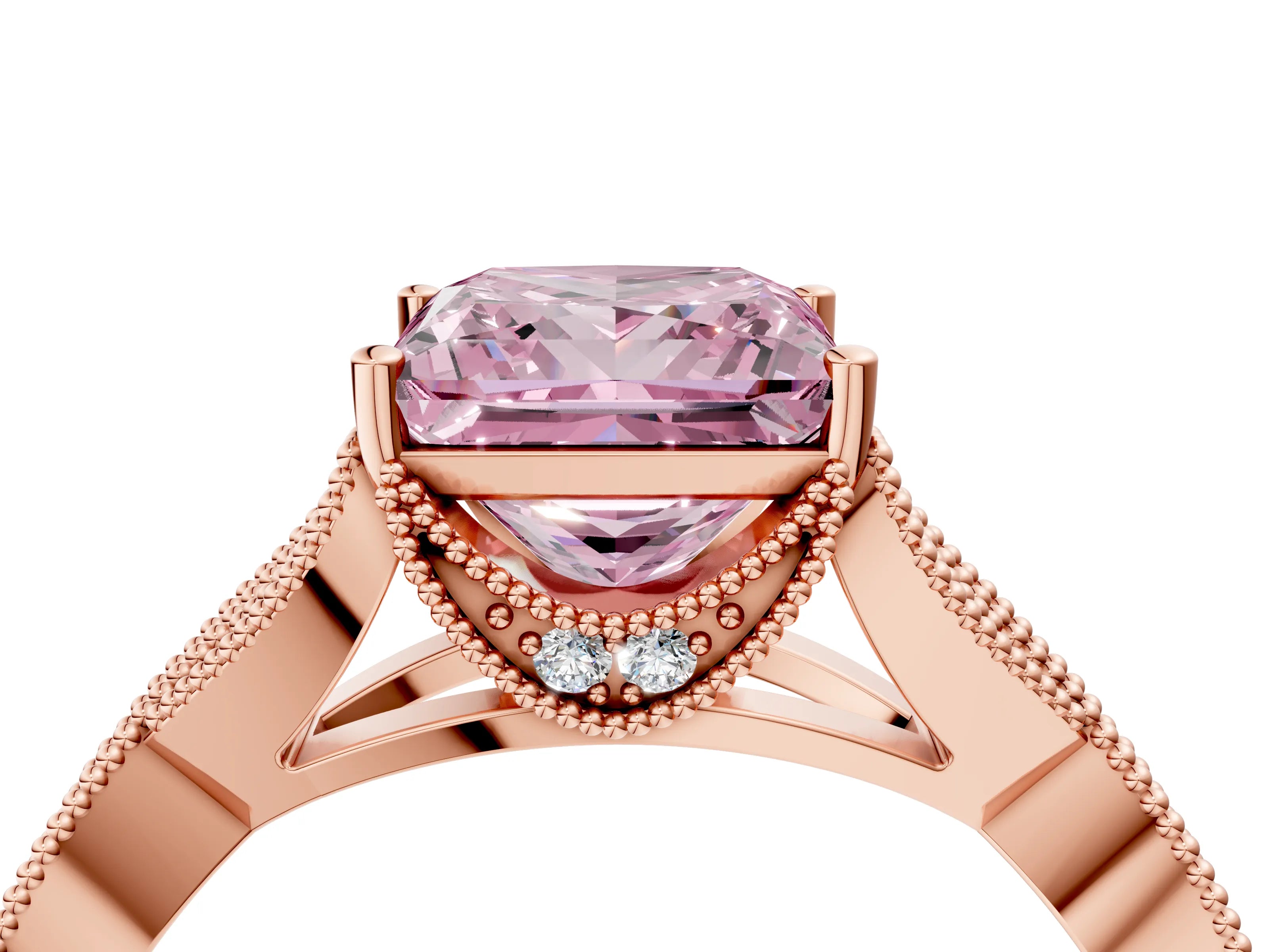 Rose gold Fancy Pink Princess Cut Cut Diamond Twisted Band with Milgrain Pave Setting and Four-Prong Setting_4