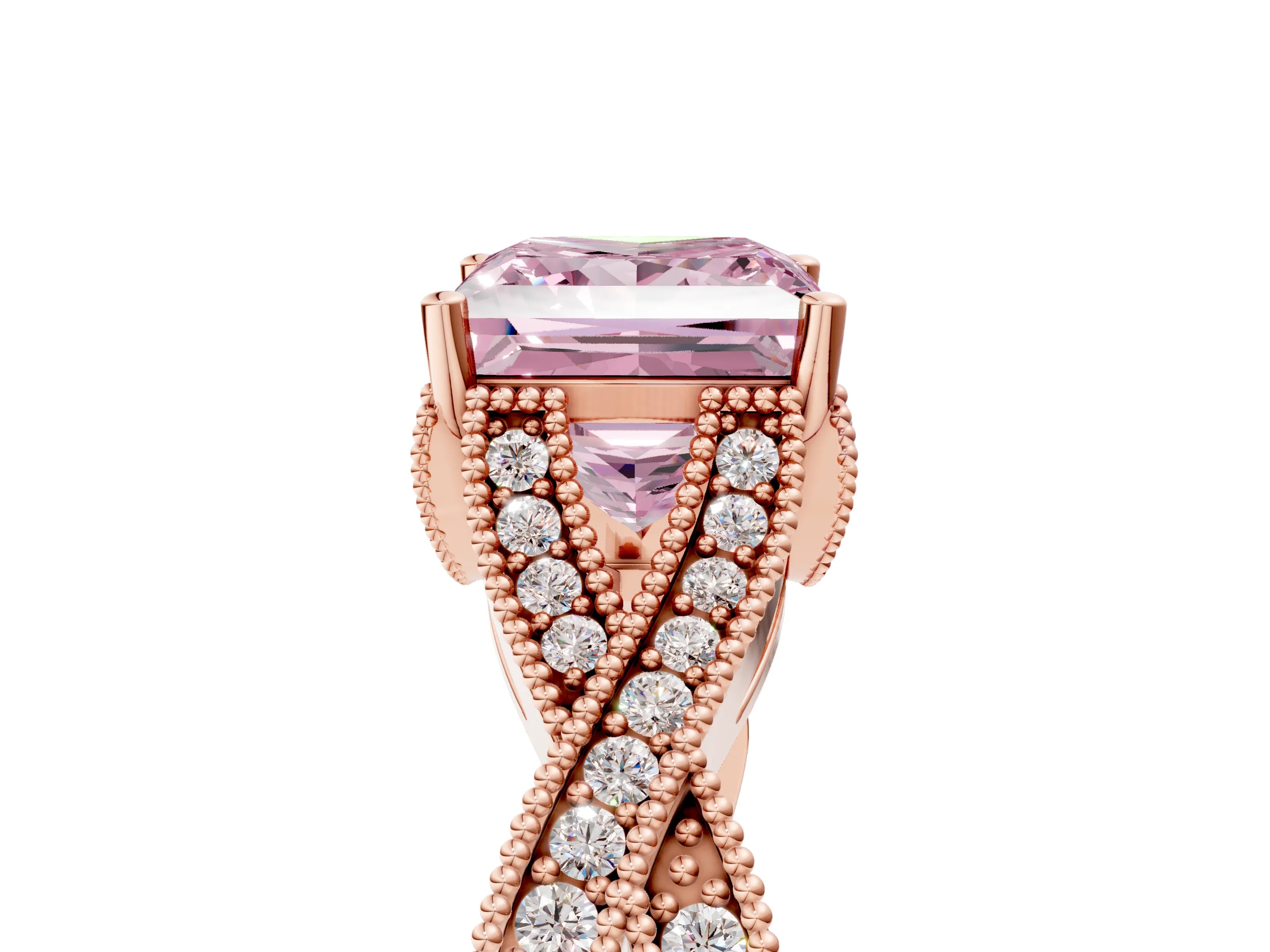 Rose gold Fancy Pink Princess Cut Cut Diamond Twisted Band with Milgrain Pave Setting and Four-Prong Setting_5