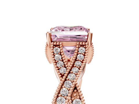 Rose gold Fancy Pink Princess Cut Cut Diamond Twisted Band with Milgrain Pave Setting and Four-Prong Setting_5
