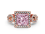 Rose gold Fancy Pink Princess Cut Cut Halo Diamond Infinity Band with Four-Prong Setting