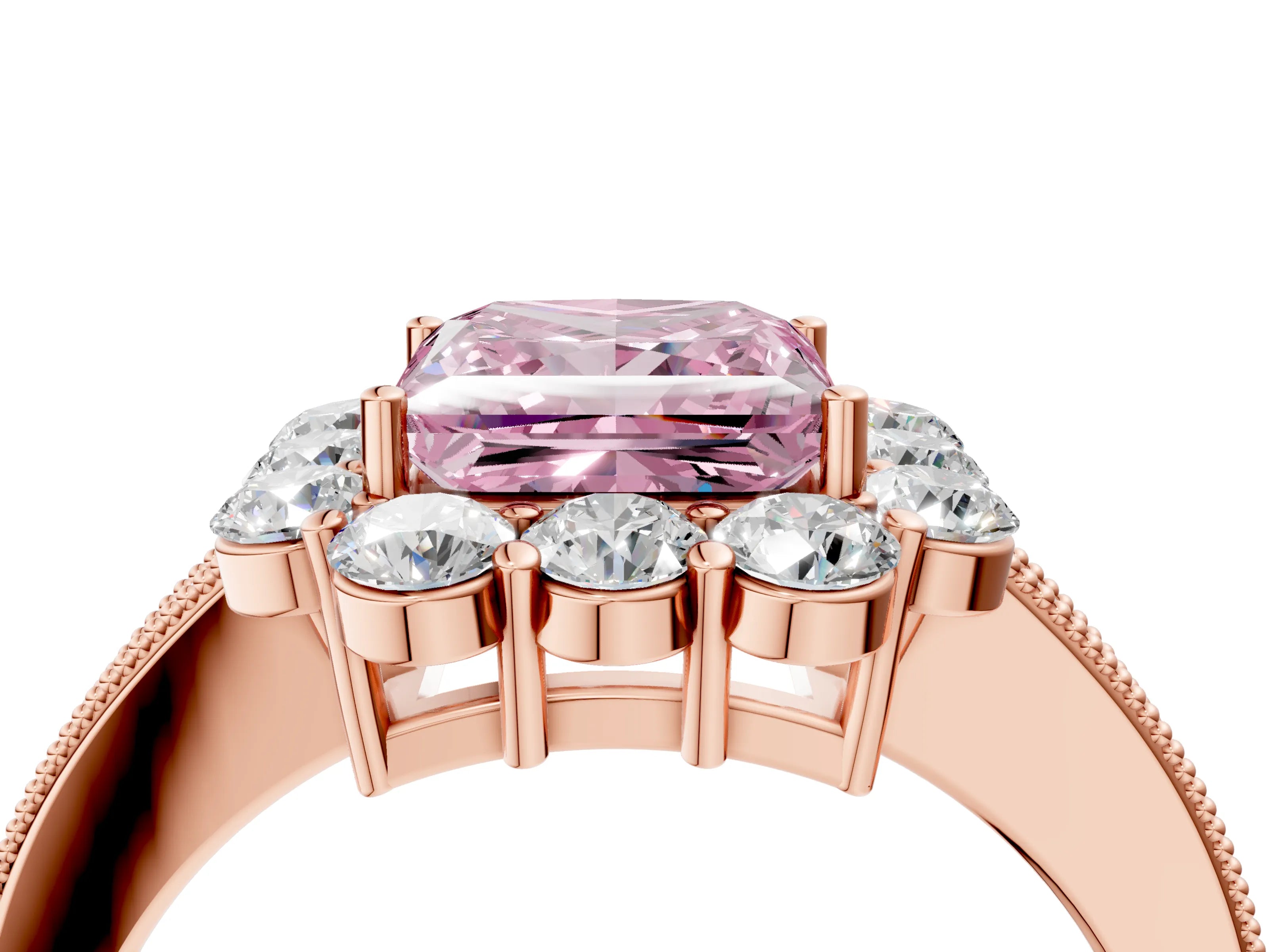 Rose gold Fancy Pink Princess Cut Cut Halo Diamond Pavé Engagement Ring with Milgrain Detailing_4