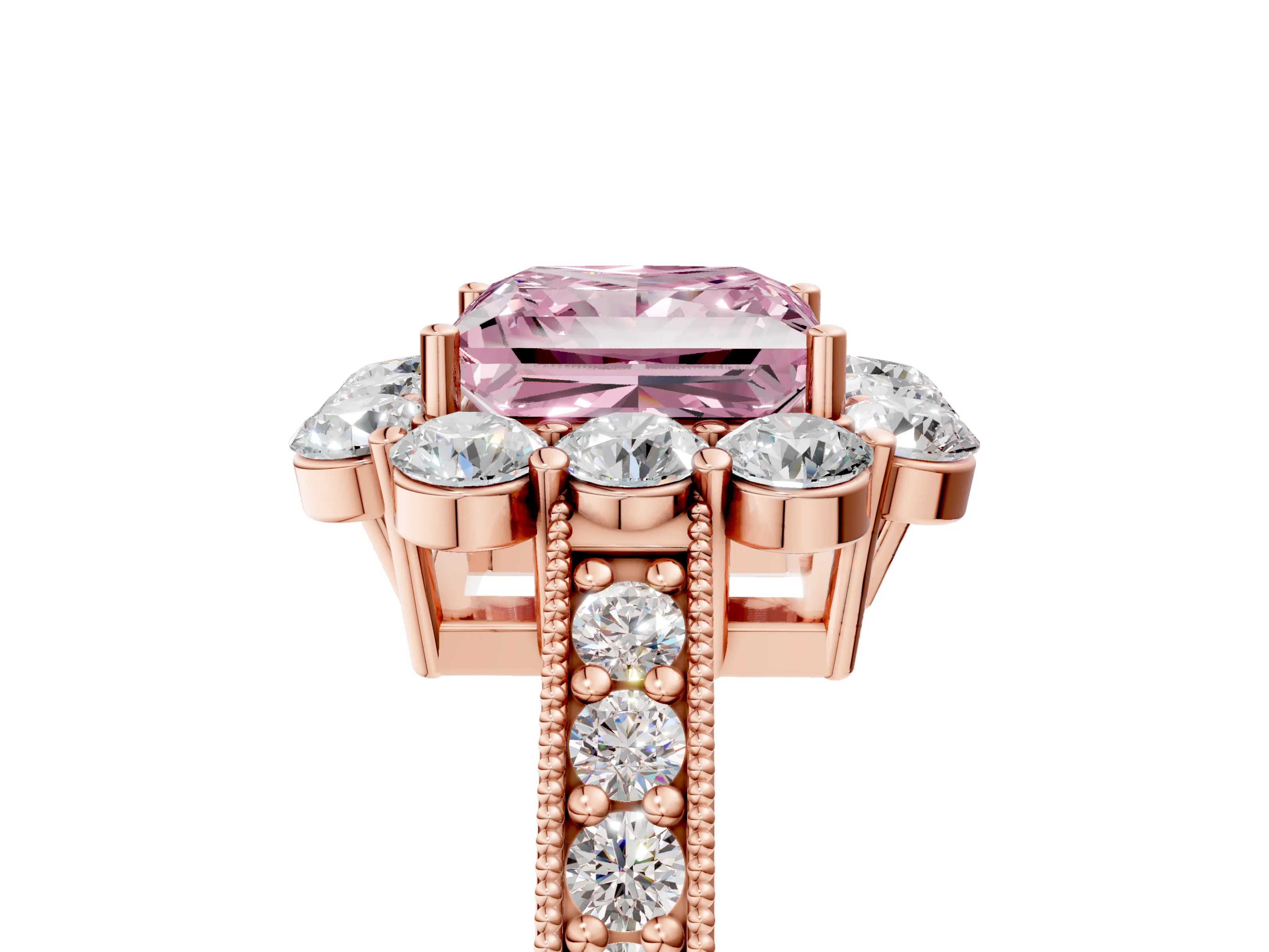 Rose gold Fancy Pink Princess Cut Cut Halo Diamond Pavé Engagement Ring with Milgrain Detailing_5
