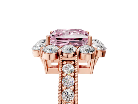 Rose gold Fancy Pink Princess Cut Cut Halo Diamond Pavé Engagement Ring with Milgrain Detailing_5