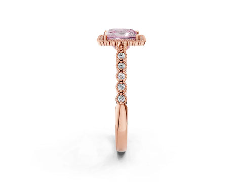 Rose gold Fancy Pink Princess Cut Cut Halo Pavé Solitaire Ring with Milgrain Band_2