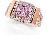 Rose gold Fancy Pink Princess Cut Cut Halo Split Shank Prong Set Ring_1
