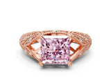 Rose gold Fancy Pink Princess Cut Cut Milgrain Pave Diamond Engagement Ring with Four-Prong Setting_15