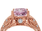 Rose gold Fancy Pink Princess Cut Cut Milgrain Pave Diamond Engagement Ring with Four-Prong Setting_19