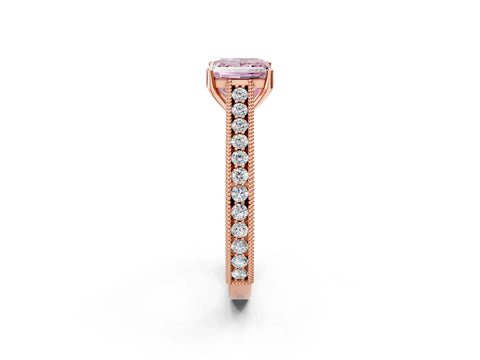Rose gold Fancy Pink Princess Cut Cut Pave Band Milgrain Solitaire Ring_2