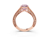 Rose gold Fancy Pink Princess Cut Cut Pave Band Milgrain Solitaire Ring_3