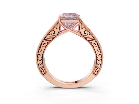 Rose gold Fancy Pink Princess Cut Cut Pave Band Milgrain Solitaire Ring_3