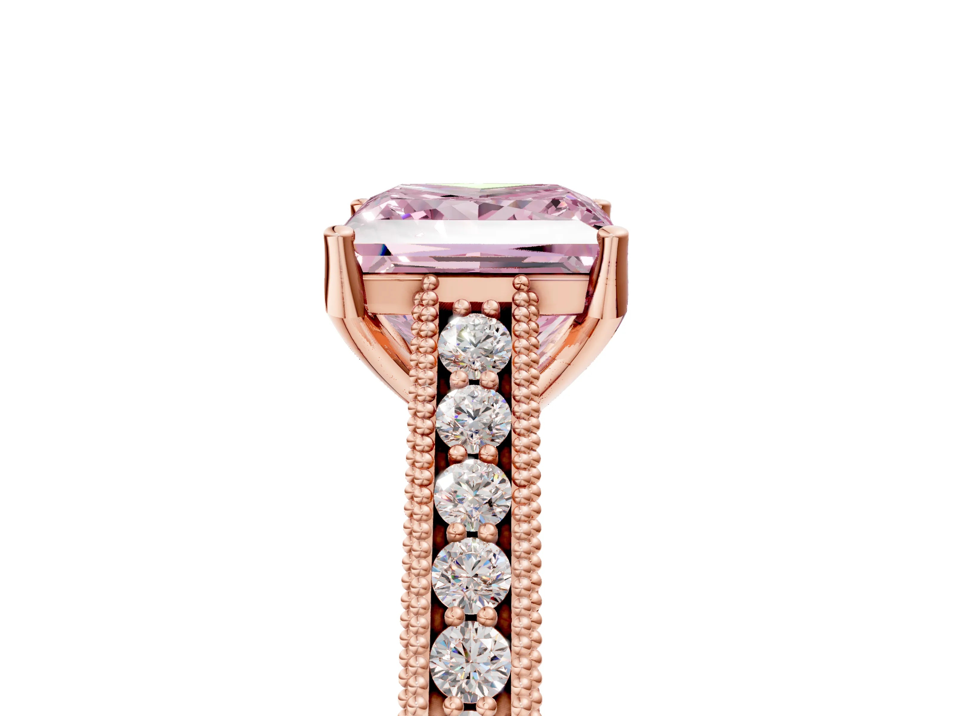 Rose gold Fancy Pink Princess Cut Cut Pave Band Milgrain Solitaire Ring_5