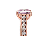 Rose gold Fancy Pink Princess Cut Cut Pave Band Milgrain Solitaire Ring_5
