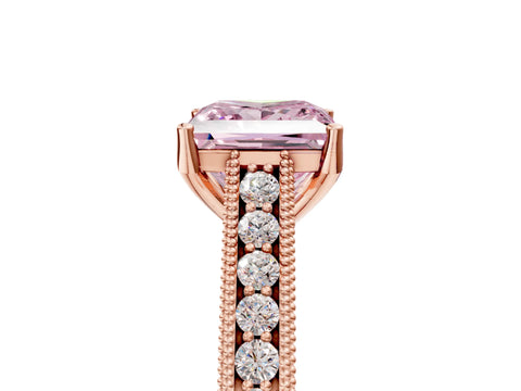 Rose gold Fancy Pink Princess Cut Cut Pave Band Milgrain Solitaire Ring_5