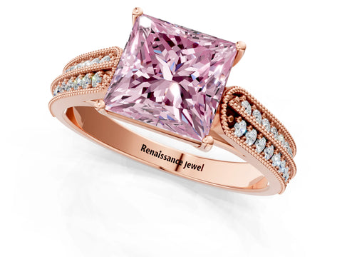 Rose gold Fancy Pink Princess Cut Cut Pave Split Shank Engagement Ring with Four-Prong Setting_1