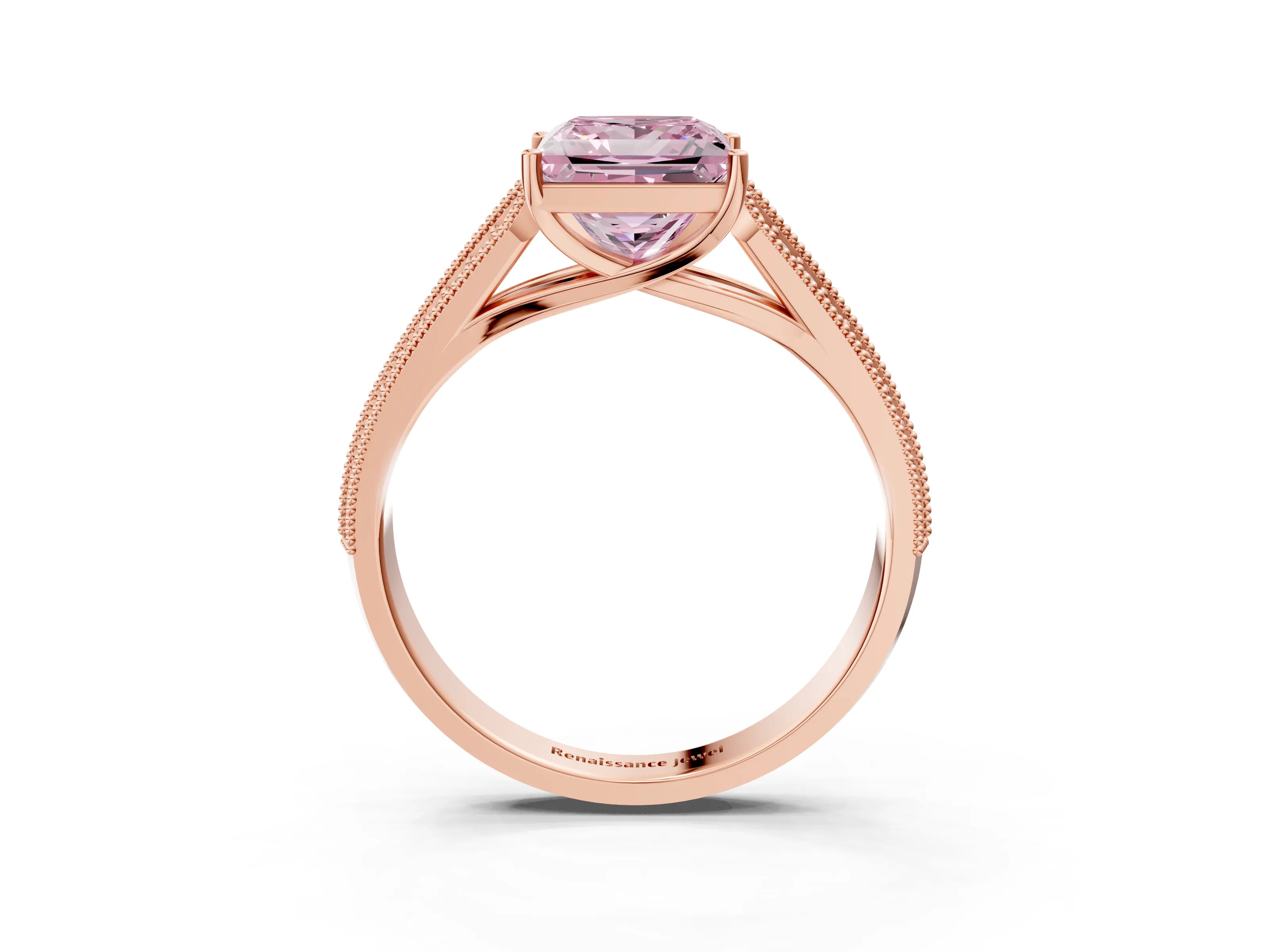 Rose gold Fancy Pink Princess Cut Cut Pave Split Shank Engagement Ring with Four-Prong Setting_3