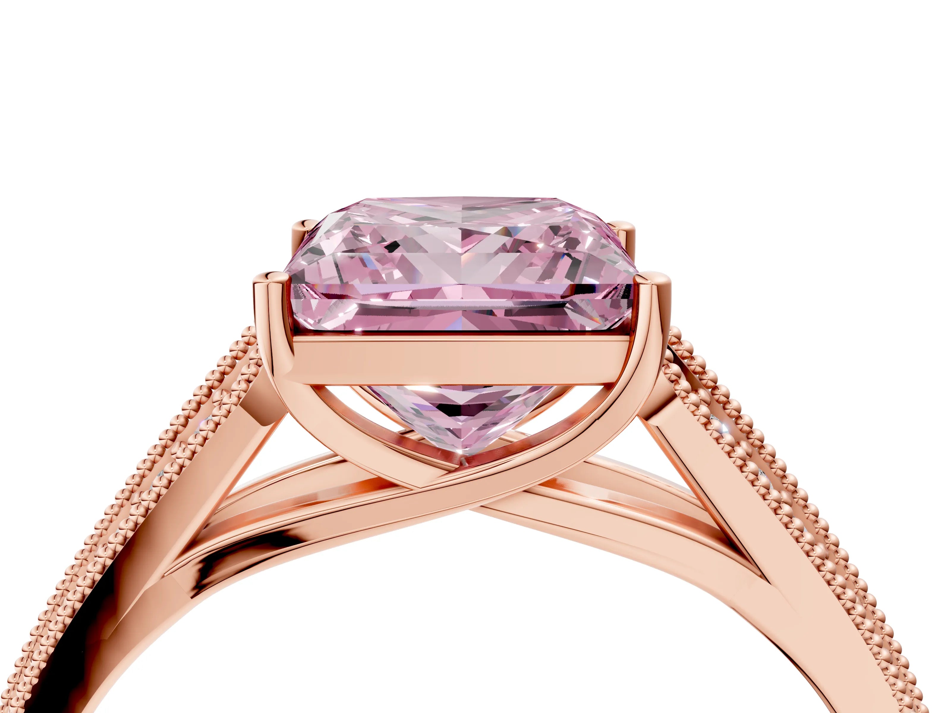 Rose gold Fancy Pink Princess Cut Cut Pave Split Shank Engagement Ring with Four-Prong Setting_4
