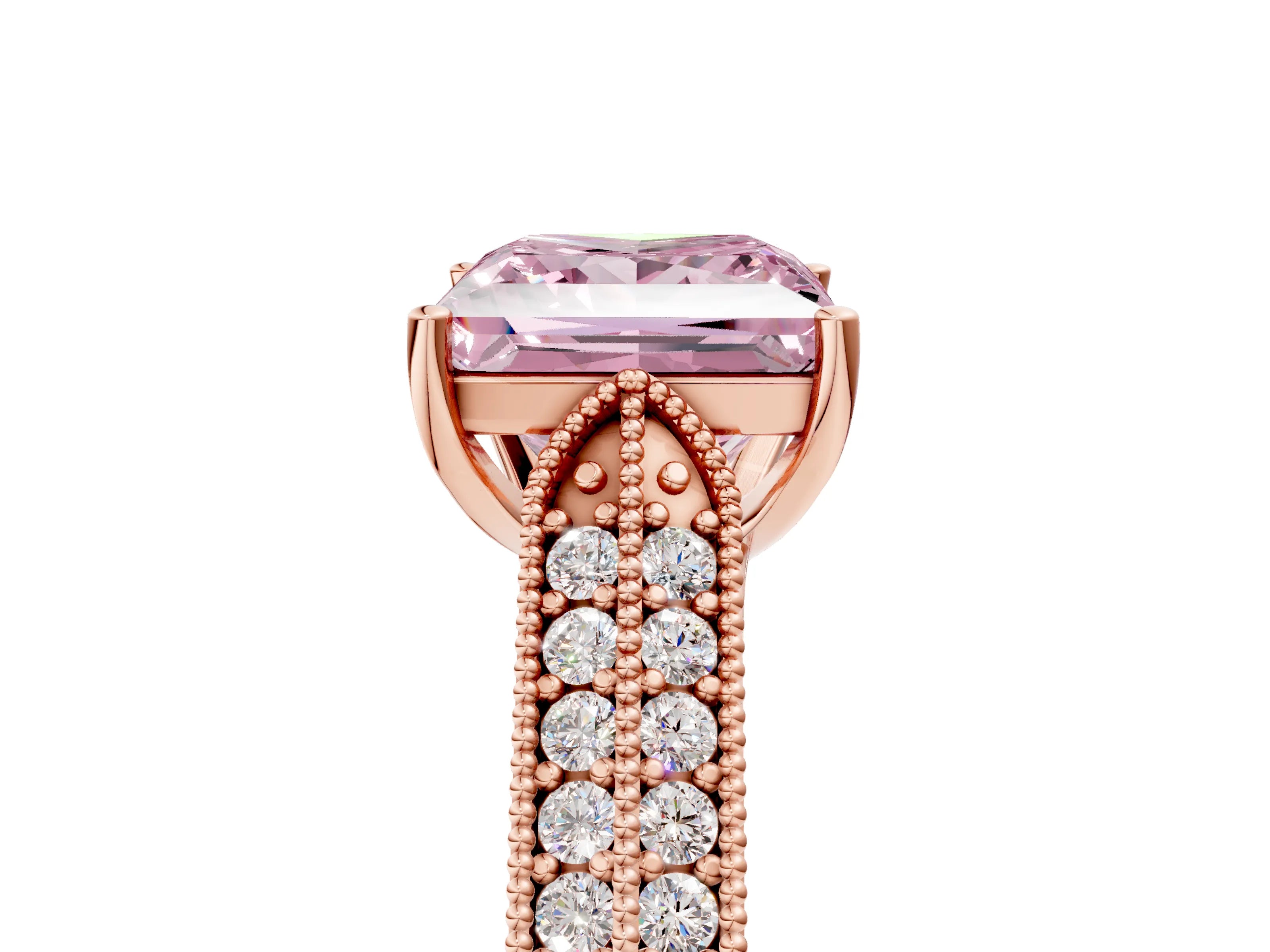 Rose gold Fancy Pink Princess Cut Cut Pave Split Shank Engagement Ring with Four-Prong Setting_5