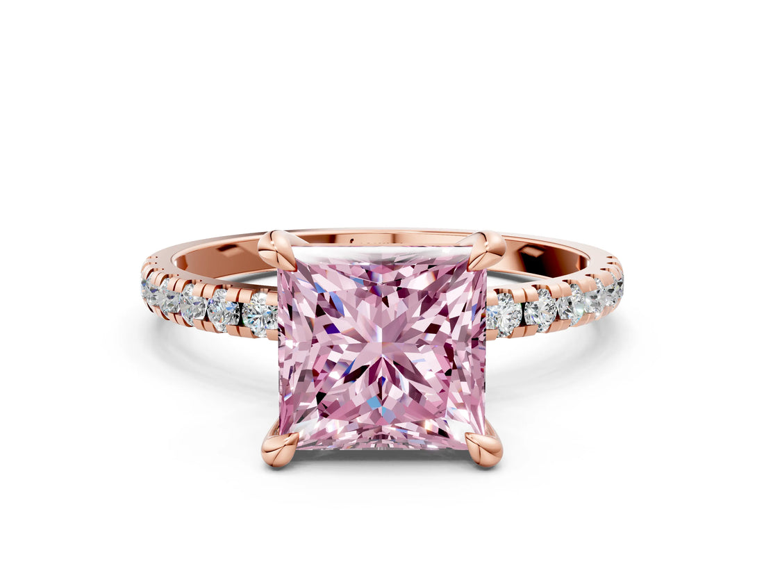 Rose gold Fancy Pink Princess Cut Diamond Brilliant Solitaire Ring with Pavé Band and Four-Prong Setting_24