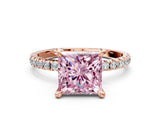 Rose gold Fancy Pink Princess Cut Diamond Brilliant Solitaire Ring with Pavé Band and Four-Prong Setting_24