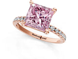 Rose gold Fancy Pink Princess Cut Diamond Brilliant Solitaire Ring with Pavé Band and Four-Prong Setting_25