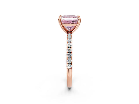 Rose gold Fancy Pink Princess Cut Diamond Brilliant Solitaire Ring with Pavé Band and Four-Prong Setting_2