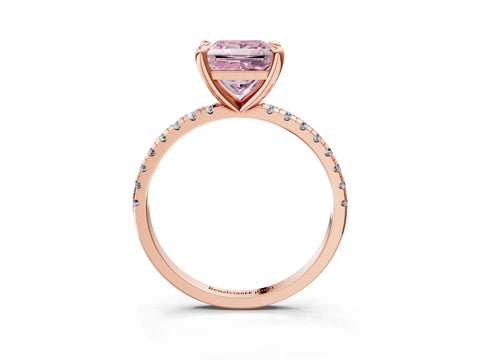 Rose gold Fancy Pink Princess Cut Diamond Brilliant Solitaire Ring with Pavé Band and Four-Prong Setting_3