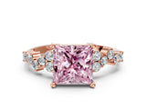 Rose gold Fancy Pink Princess Cut Diamond Cluster Pavé Band with Four-Prong Setting_12