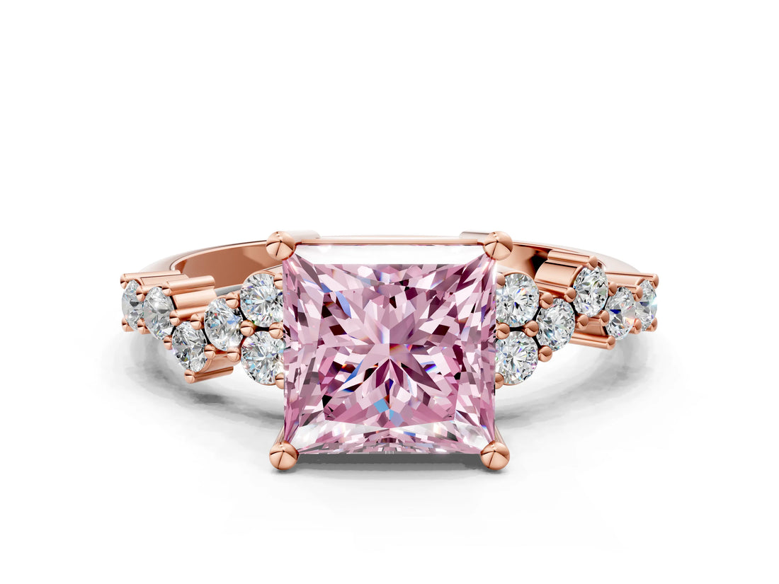 Rose gold Fancy Pink Princess Cut Diamond Cluster Pavé Band with Four-Prong Setting_3