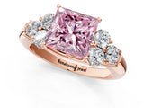 Rose gold Fancy Pink Princess  Cut Diamond Cluster Ring with Round Accent Stones and Prong Setting on a Classic Band_30