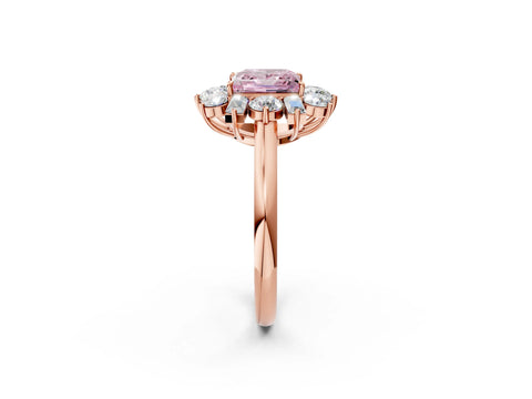 Rose gold Fancy Pink Princess Cut Diamond Cluster Ring with Round and Baguette Stones, Split Shank Band, Prong Setting_2