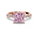 Rose gold Fancy Pink Princess Cut Diamond Cluster Side Stone Solitaire Ring with Prong Setting_30
