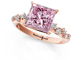 Rose gold Fancy Pink Princess Cut Diamond Cluster Side Stone Solitaire Ring with Prong Setting_31