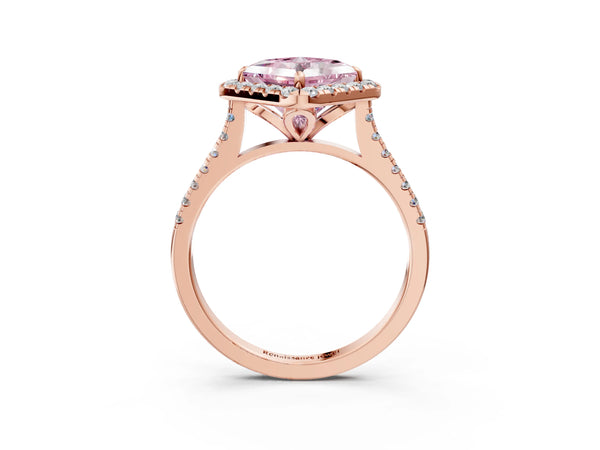 Rose gold Fancy Pink Princess Cut Diamond Cushion Halo Ring with Pavé Band