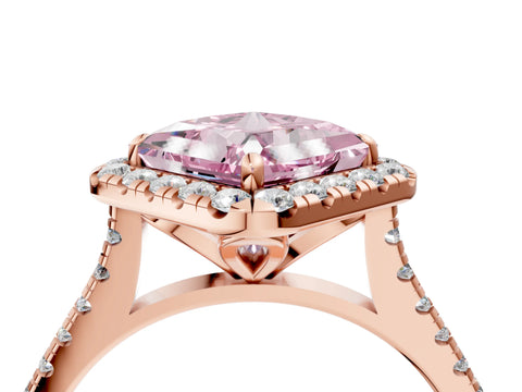 Rose gold Fancy Pink Princess Cut Diamond Cushion Halo Ring with Pavé Band_4