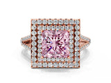 Rose gold Fancy Pink Princess Cut Diamond Double Halo Ring with Pavé Band and Prong Setting_18