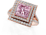 Rose gold Fancy Pink Princess Cut Diamond Double Halo Ring with Pavé Band and Prong Setting_19