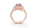 Rose gold Fancy Pink Princess Cut Diamond Double Halo Ring with Pavé Band and Prong Setting_21