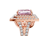 Rose gold Fancy Pink Princess Cut Diamond Double Halo Ring with Pavé Band and Prong Setting_23