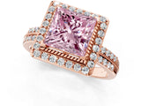 Rose gold Fancy Pink Princess Cut Diamond Double Halo Ring with Split Shank and Four-Prong Setting_1