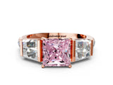 Rose gold Fancy Pink Princess Cut Diamond Engagement Ring with Baguette Side Stones and Channel Set Band_17
