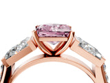Rose gold Fancy Pink Princess Cut Diamond Engagement Ring with Baguette Side Stones and Channel Set Band_21