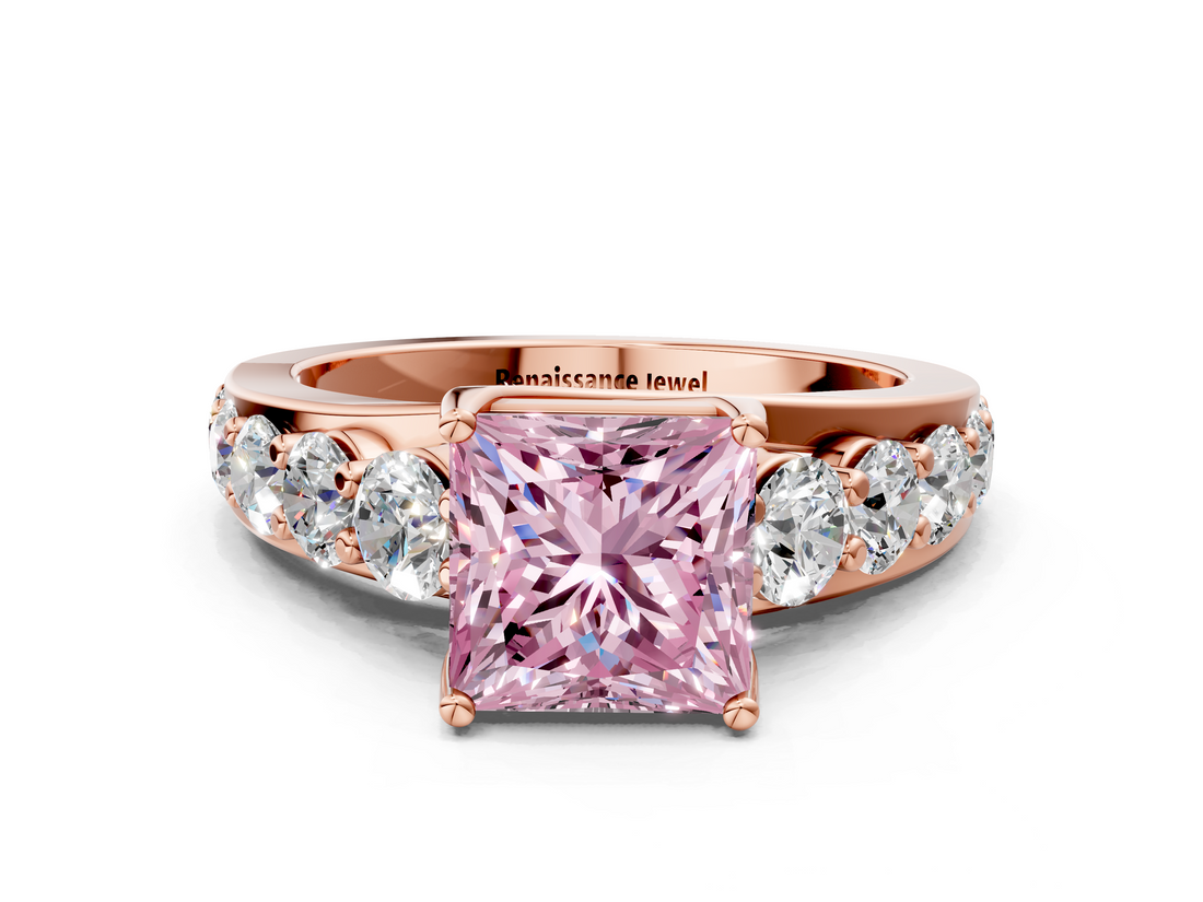 Rose gold Fancy Pink Princess  Cut Diamond Engagement Ring with Pavé Band and Four-Prong Setting_3