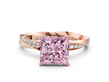 Rose gold Fancy Pink Princess Cut Diamond Engagement Ring with Side Stone Accents and Four-Prong Setting_12