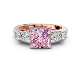 Rose gold Fancy Pink Princess  Cut Diamond Five-Stone Prong Set White Gold Ring_29