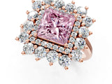 Rose gold Fancy Pink Princess Cut Diamond Floral Double Halo Engagement Ring with Prong Setting_25