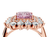 Rose gold Fancy Pink Princess Cut Diamond Floral Double Halo Engagement Ring with Prong Setting_28