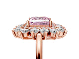 Rose gold Fancy Pink Princess Cut Diamond Floral Double Halo Engagement Ring with Prong Setting_29